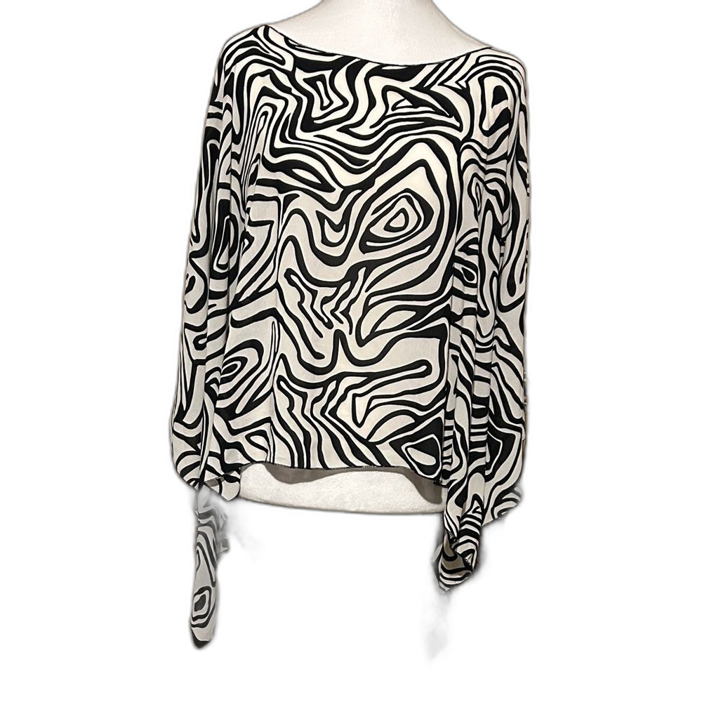 Y2K Cold Shoulder Black & White Abstract Print Scarf Cover Up One Size Boho